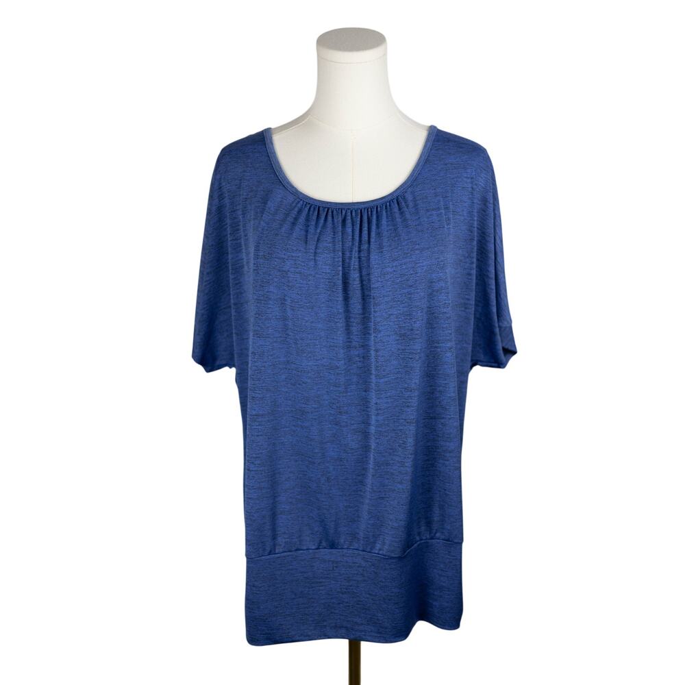 AB Studio XL Womens Blouse Cut Out Short Sleeve Ruched Hem Blue